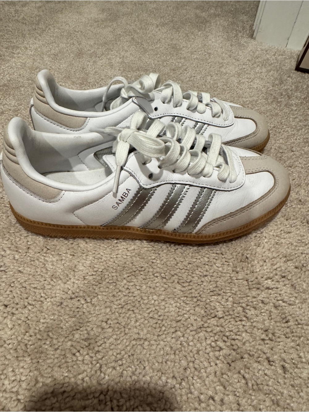 adidas Samba White with Silver Stripes and Gum Sole